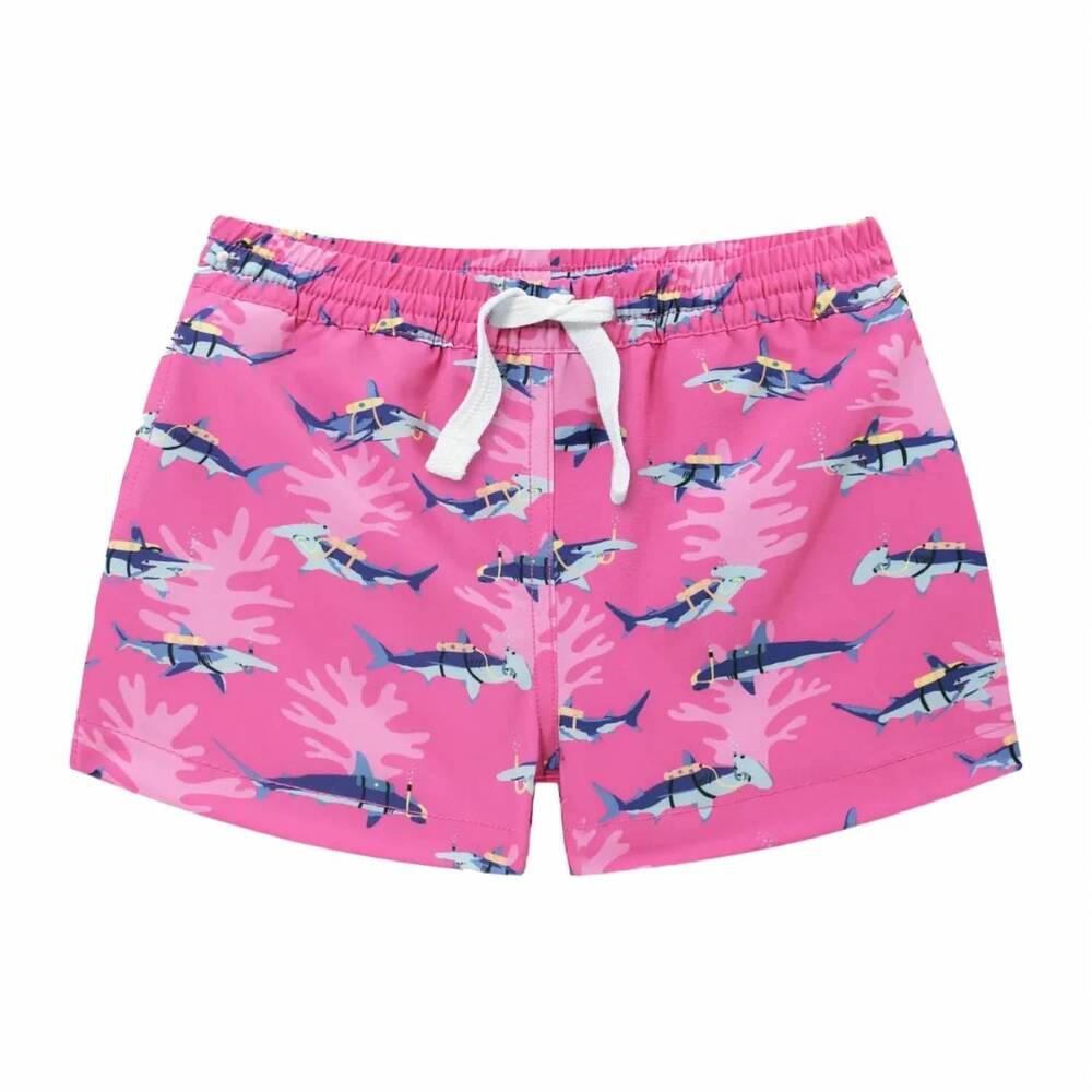 NEW CHUBBIES kid's lil great shark swim trunks in pink